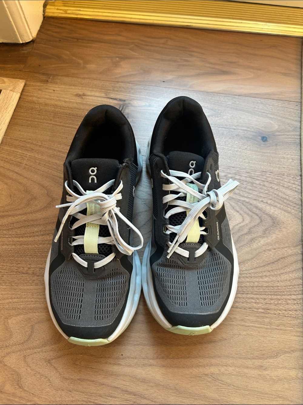 On Running Women’s  Sneakers in Black, Gray & White with Lime Accents